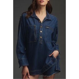 Anthropologie Pilcro Half-Button Tunic Shirt Denim